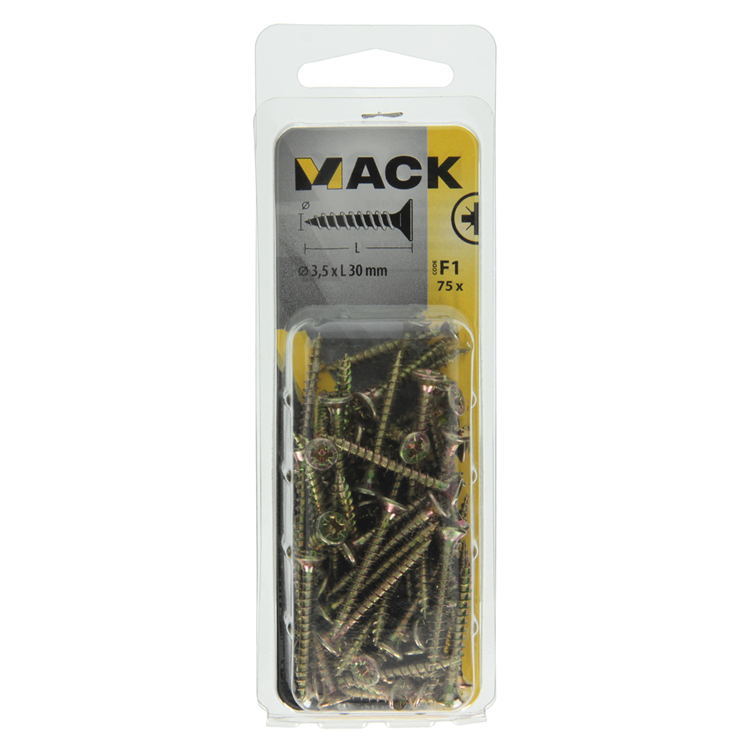 Mack 1017965 - vis pour panneaux d'aggloméré avec tête plaquée jaune. 75 pièces 3,5 x 30 mm | 5 pièces