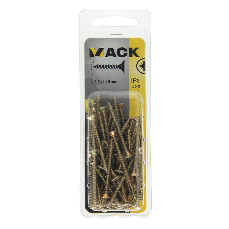 Mack 1017967 - vis pour panneaux d'aggloméré avec tête plaquée jaune. 55 pièces 3,5 x 40 mm | 5 pièces