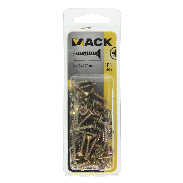 Mack 1017969 - vis pour panneaux d'aggloméré avec tête plaquée jaune. 80 pièces 4,0 x 20 mm | 5 pièces