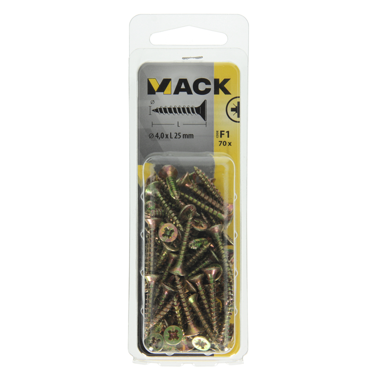Mack 1017970 - vis pour panneaux d'aggloméré avec tête plaquée jaune. 70 pièces 4,0 x 25 mm | 5 pièces