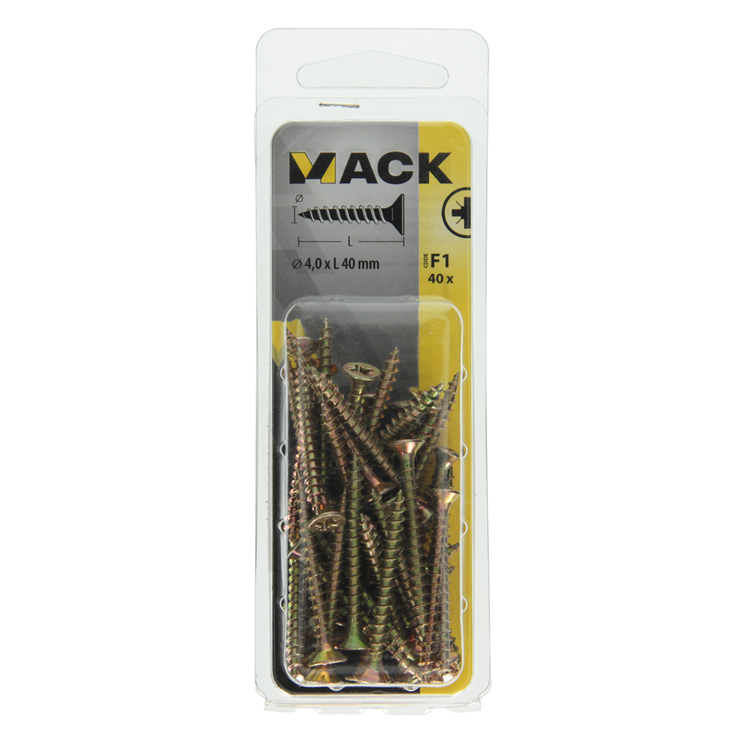Mack 1017973 - vis pour panneaux d'aggloméré avec tête plaquée jaune. 40 pièces 4,0 x 40 mm | 5 pièces
