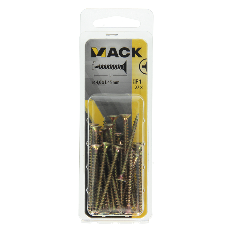 Mack 1017974 - vis pour panneaux d'aggloméré avec tête plaquée jaune. 37 pièces 4,0 x 45 mm | 5 pièces