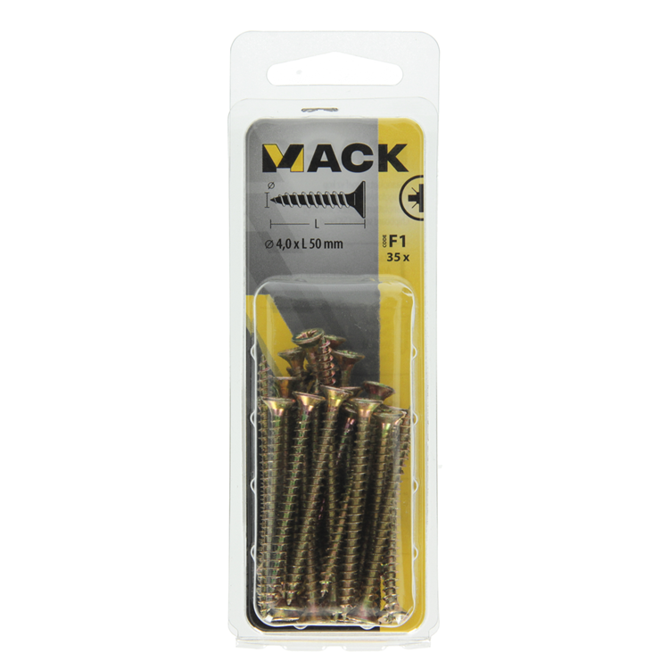 Mack 1017975 - vis pour panneaux d'aggloméré avec tête plaquée jaune. 35 pièces 4,0 x 50 mm | 5 pièces
