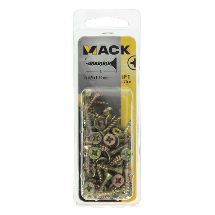 Mack 1017976 - vis pour panneaux d'aggloméré avec tête plaquée jaune. 70 pièces 4,5 x 20 mm | 5 pièces