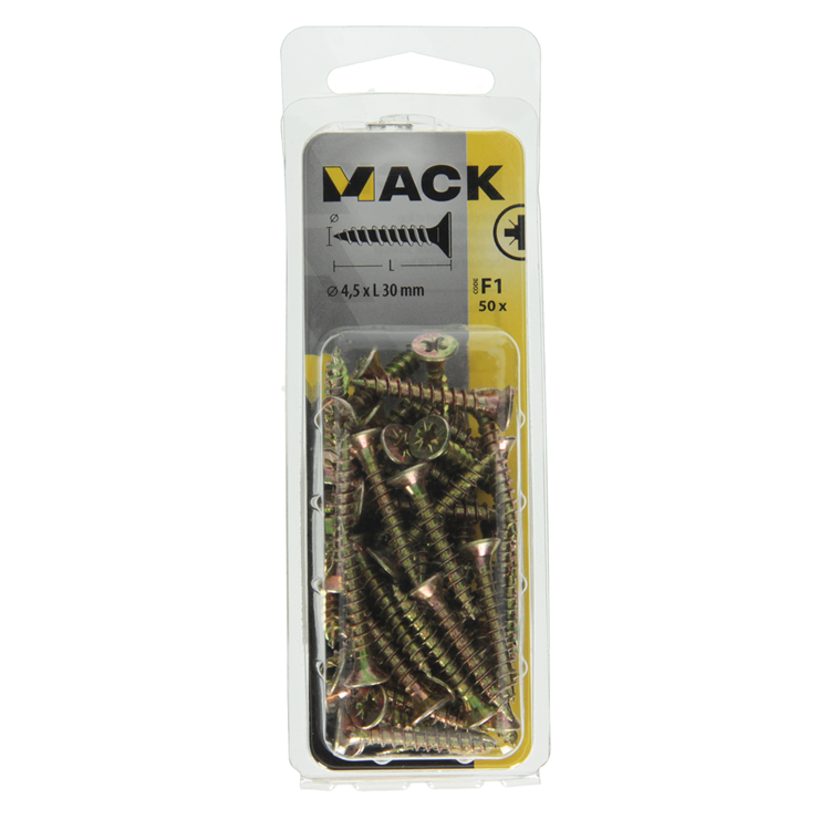 Mack 1017978 - vis pour panneaux d'aggloméré avec tête plaquée jaune. 50 pièces 4,5 x 30 mm | 5 pièces