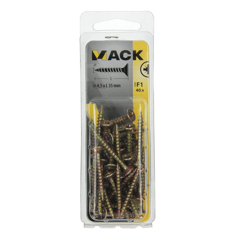 Mack 1017979 - vis pour panneaux d'aggloméré avec tête plaquée jaune. 40 pièces 4,5 x 35 mm | 5 pièces