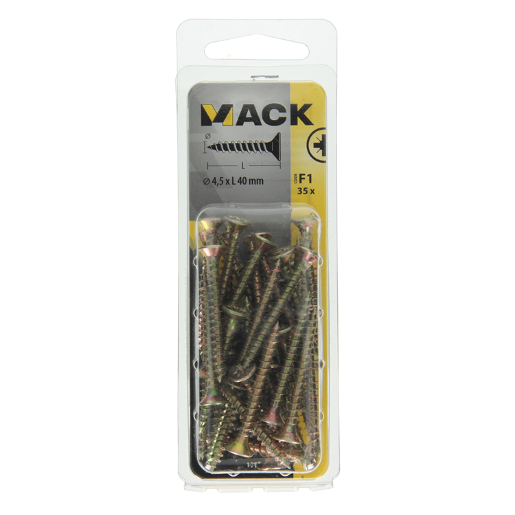 Mack 1017980 - vis pour panneaux d'aggloméré avec tête plaquée jaune. 35 pièces 4,5 x 40 mm | 5 pièces