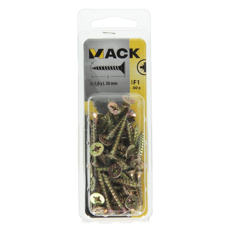 Mack 1017984 - vis pour panneaux d'aggloméré avec tête plaquée jaune. 40 pièces 5,0 x 30 mm | 5 pièces