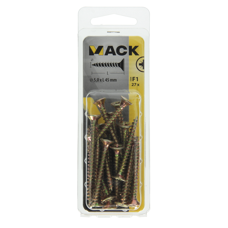 Mack 1017987 - vis pour panneaux d'aggloméré avec tête plaquée jaune. 27 pièces 5,0 x 45 mm | 5 pièces