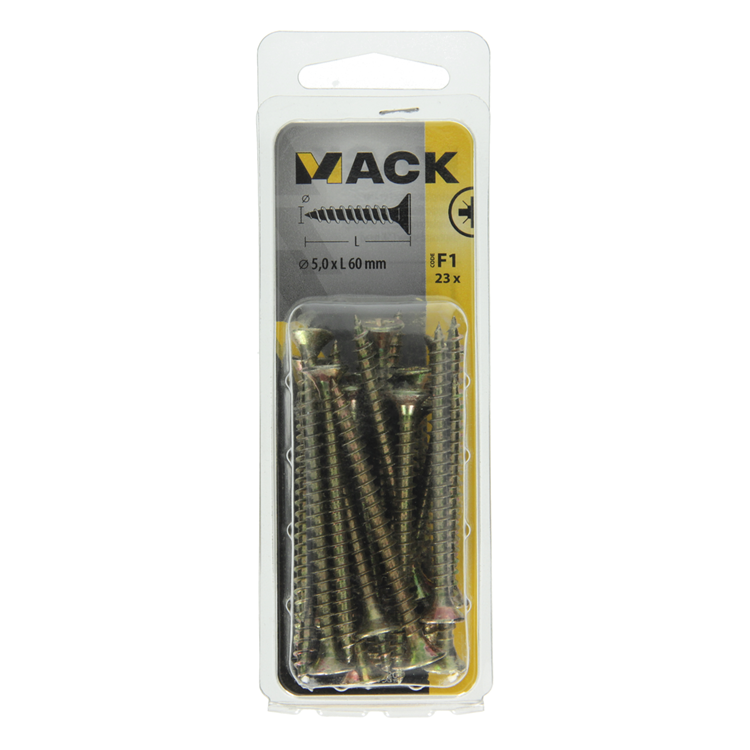 Mack 1017989 - vis pour panneaux d'aggloméré avec tête plaquée jaune. 23 pièces 5,0 x 60 mm | 5 pièces