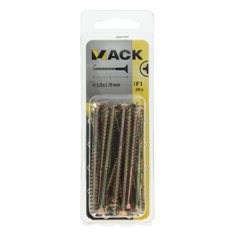 Mack 1017990 - vis pour panneaux d'aggloméré avec tête plaquée jaune. 20 pièces 5,0 x 70 mm | 5 pièces