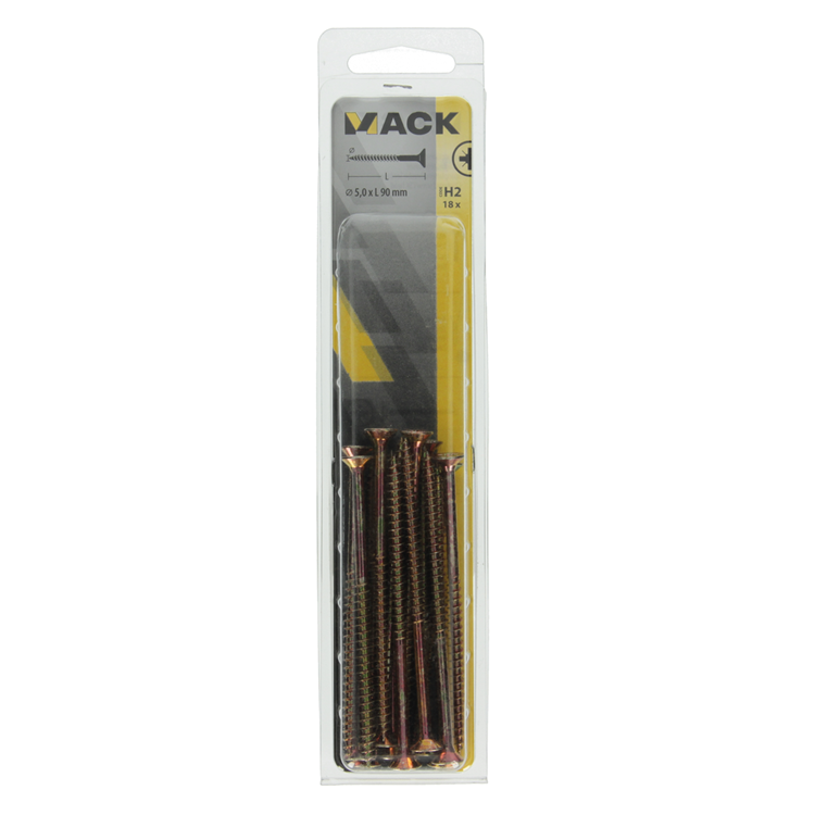 Mack 1017992 - vis pour panneaux d'aggloméré avec tête plaquée jaune. 18 pièces 5,0 x 90 mm | 5 pièces