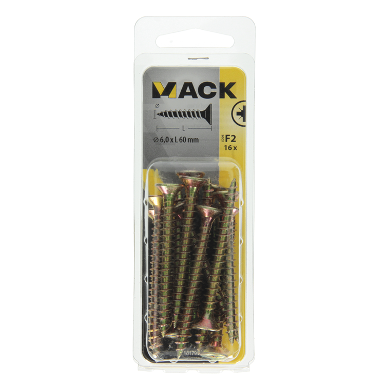 Mack 1017994 - vis pour panneaux d'aggloméré avec tête plaquée jaune. 16 pièces 6,0 x 60 mm | 5 pièces