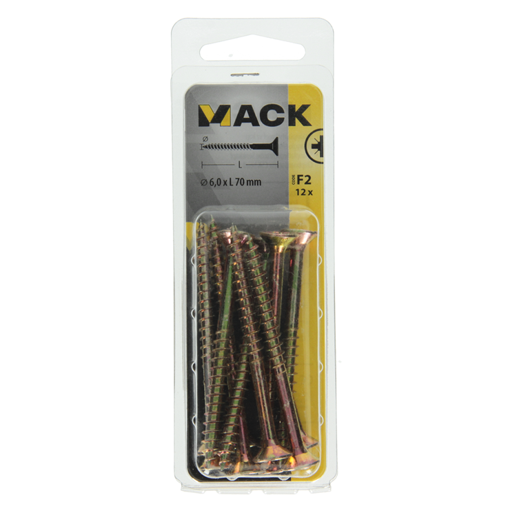 Mack 1017995 - vis pour panneaux d'aggloméré avec tête plaquée jaune. 12 pièces 6,0 x 70 mm | 5 pièces