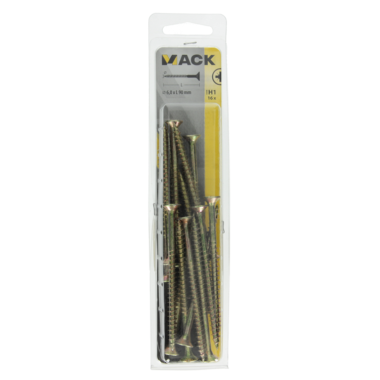 Mack 1017997 - vis pour panneaux d'aggloméré avec tête plaquée jaune. 16 pièces 6,0 x 90 mm | 5 pièces