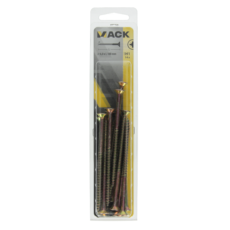 Mack 1017998 - vis pour panneaux d'aggloméré avec tête plaquée jaune. 14 pièces 6,0 x 100 mm | 5 pièces