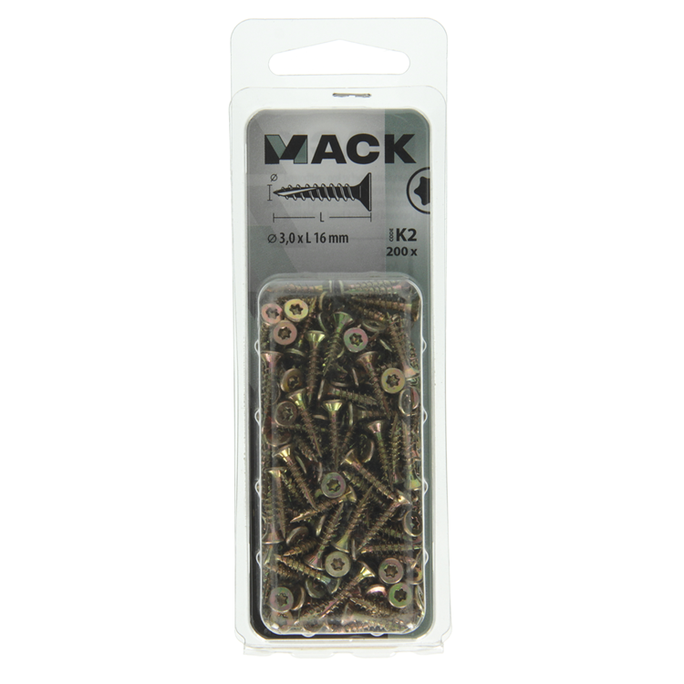Mack 1018000 - tête de tournevis à copeaux à monter soi-même jaune verz 200 pcs 3,0 x 16 mm | 5 pièces