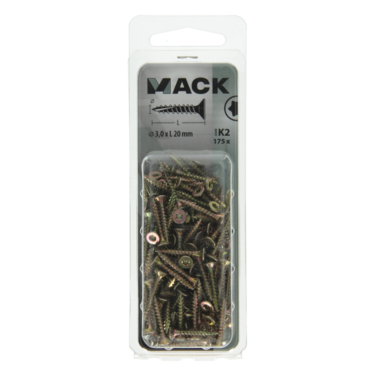 Mack 1018001 - tête de vis à copeaux à monter soi-même plaquée jaune 175 pièces 3,0 x 20 mm | 5 pièces