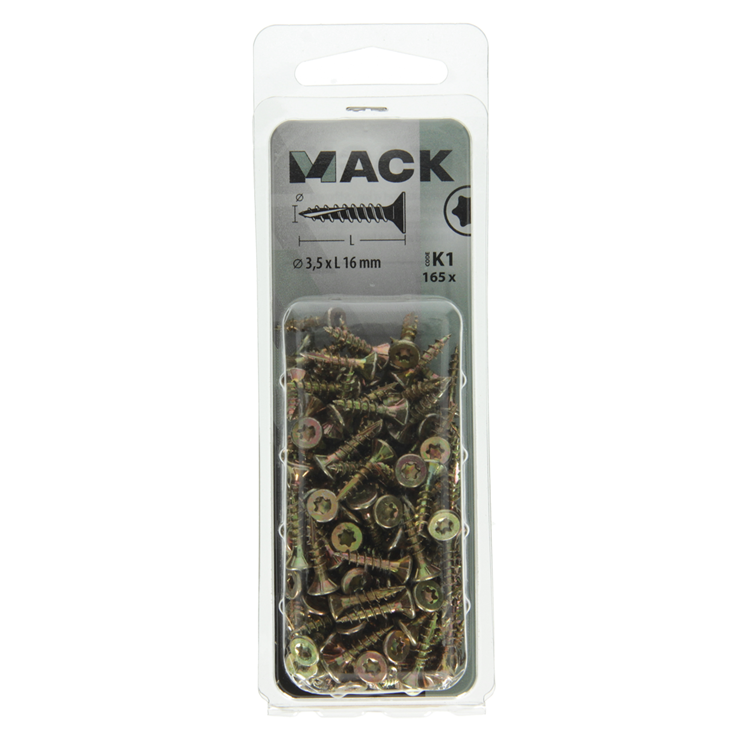 Mack 1018002 - tête de tournevis à copeaux à monter soi-même plaquée jaune 165 pcs 3,5 x 16 mm | 5 pièces