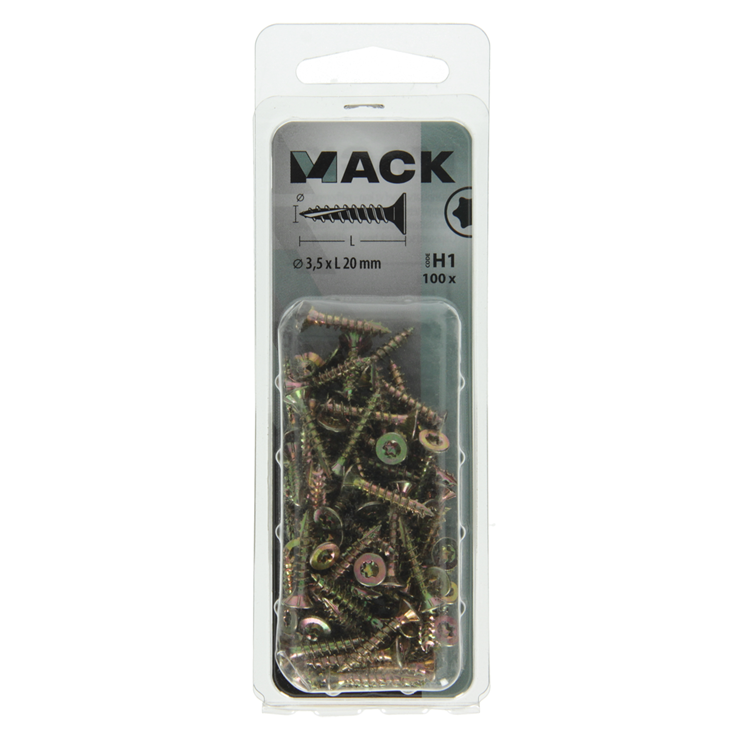 Mack 1018003 - spainplschr.vzkop-auto-assemblage jaune sat.100 pièces 3,5 x 20 mm | 5 pièces