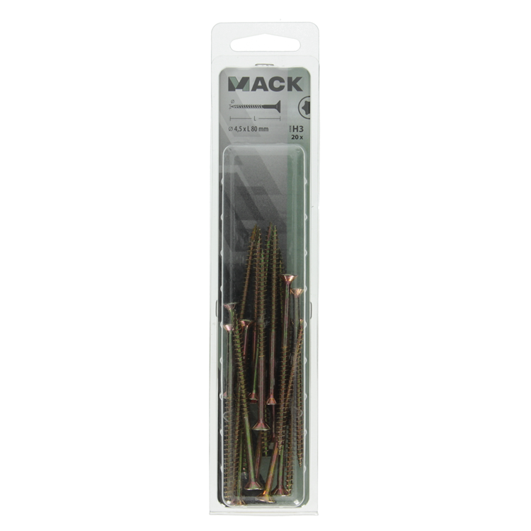 Mack 1018020 - spanplschr.vzkop-auto-assemblage plaqué jaune 20 pièces 4,5 x 80 mm | 5 pièces