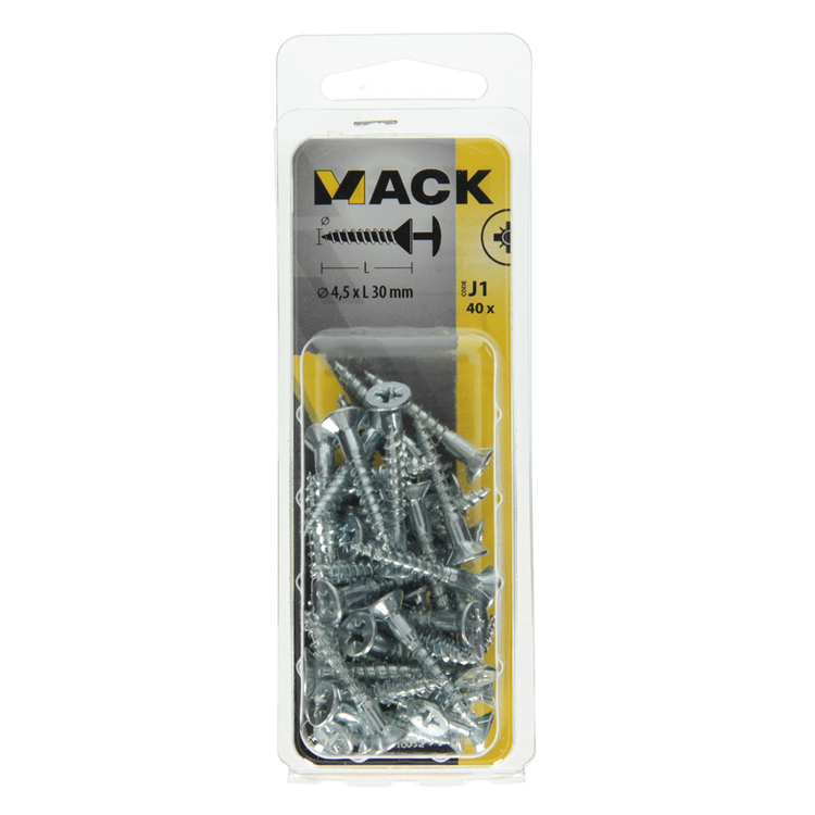 Mack 1018032 - vis avec alésage à tête, acier galvanisé. 40 pièces 4,5 x 30 mm | 5 pièces