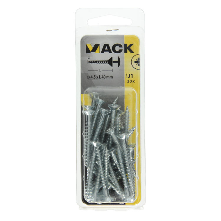 Mack 1018034 - vis avec alésage à tête, acier galvanisé. 30 pièces 4,5 x 40 mm | 5 pièces
