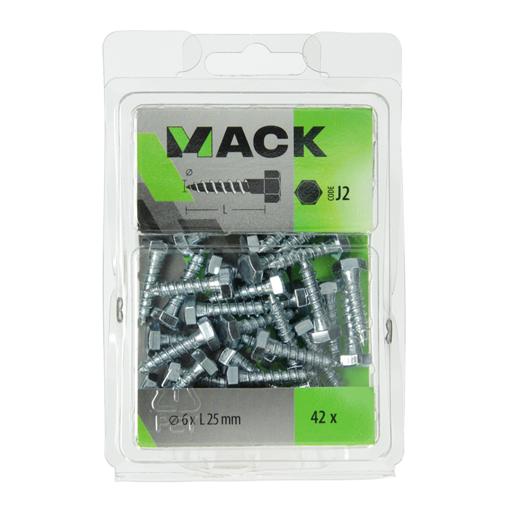 Mack 1018036 - boulon fileté à bois en acier galvanisé 42 pcs 6 x 25 mm | 5 pièces