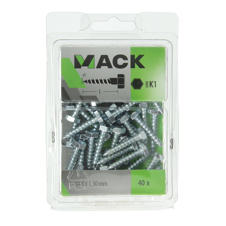 Mack 1018037 - boulon fileté à bois en acier galvanisé 40 pièces 6 x 30 mm | 5 pièces