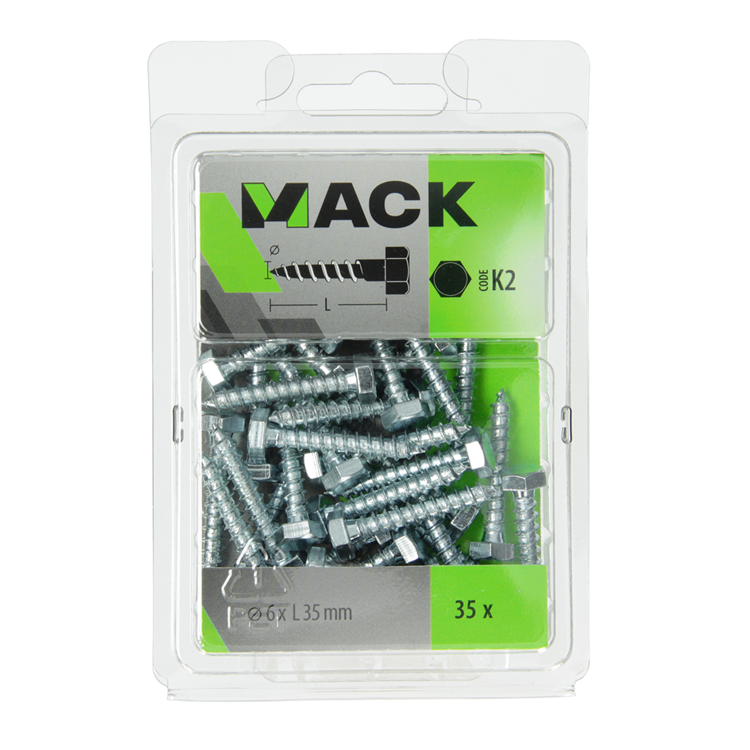 Mack 1018038 - boulon fileté à bois en acier galvanisé 35 pièces 6 x 35 mm | 5 pièces