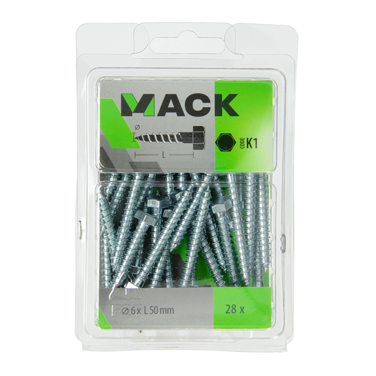 Mack 1018040 - boulon fileté à bois en acier galvanisé 28 pièces 6 x 50 mm | 5 pièces