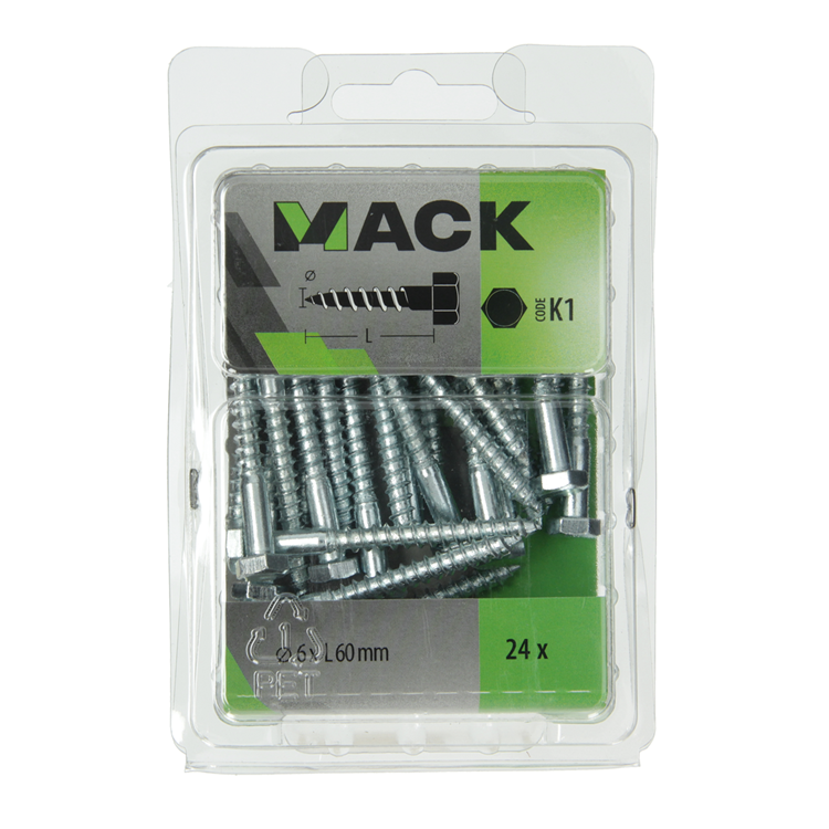 Mack 1018041 - boulon fileté à bois en acier galvanisé 24 pièces 6 x 60 mm | 5 pièces