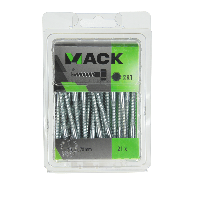 Mack 1018042 - boulon fileté à bois en acier galvanisé 21 pièces 6 x 70 mm | 5 pièces
