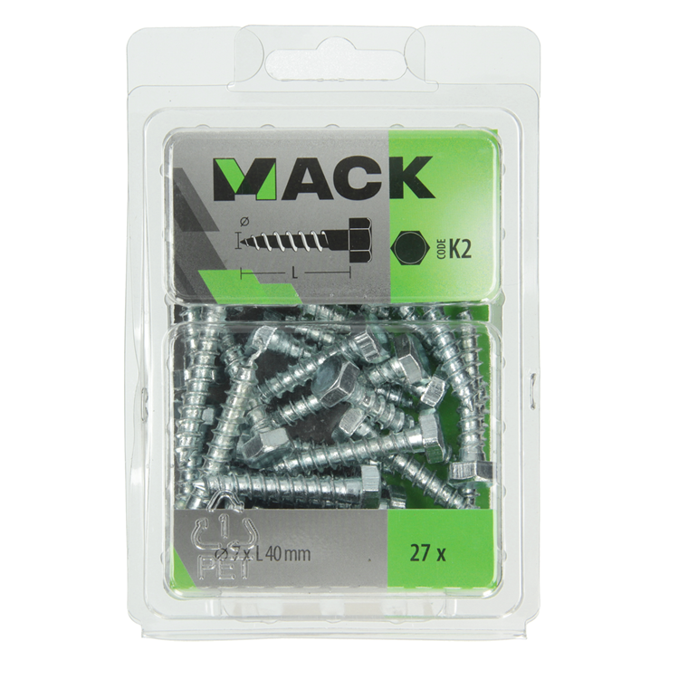 Mack 1018043 - boulon fileté à bois en acier galvanisé 27 pièces 7 x 40 mm | 5 pièces