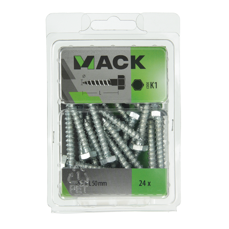 Mack 1018044 - boulon fileté à bois en acier galvanisé 24 pièces 7 x 50 mm | 5 pièces