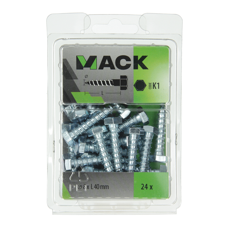 Mack 1018048 - boulon fileté à bois en acier galvanisé 24 pièces 8 x 40 mm | 5 pièces