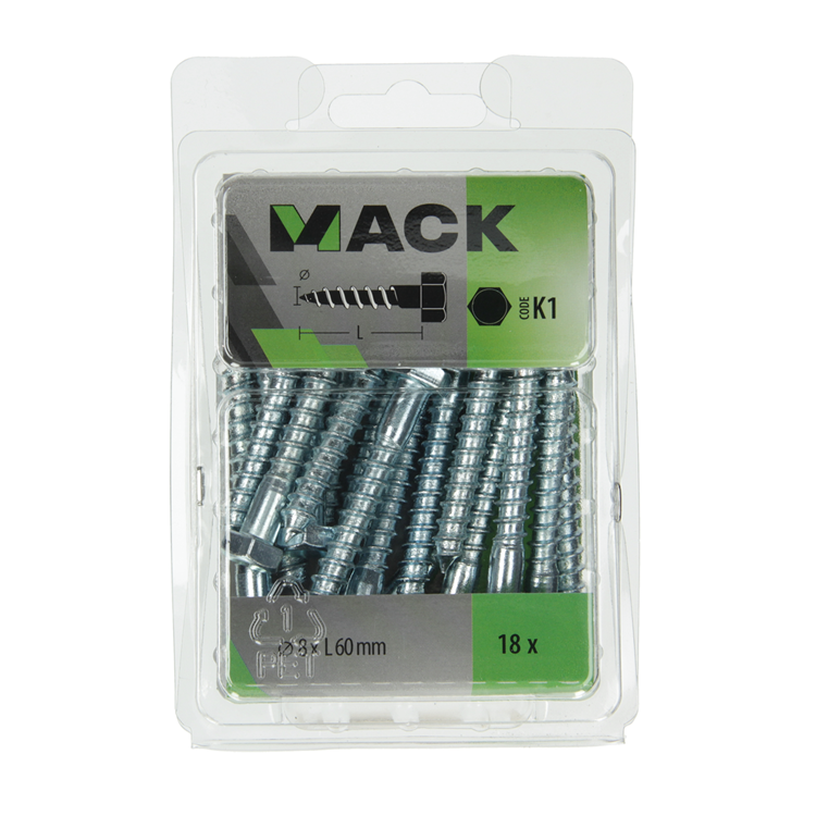 Mack 1018050 - boulon fileté à bois en acier galvanisé 18 pièces 8 x 60 mm | 5 pièces