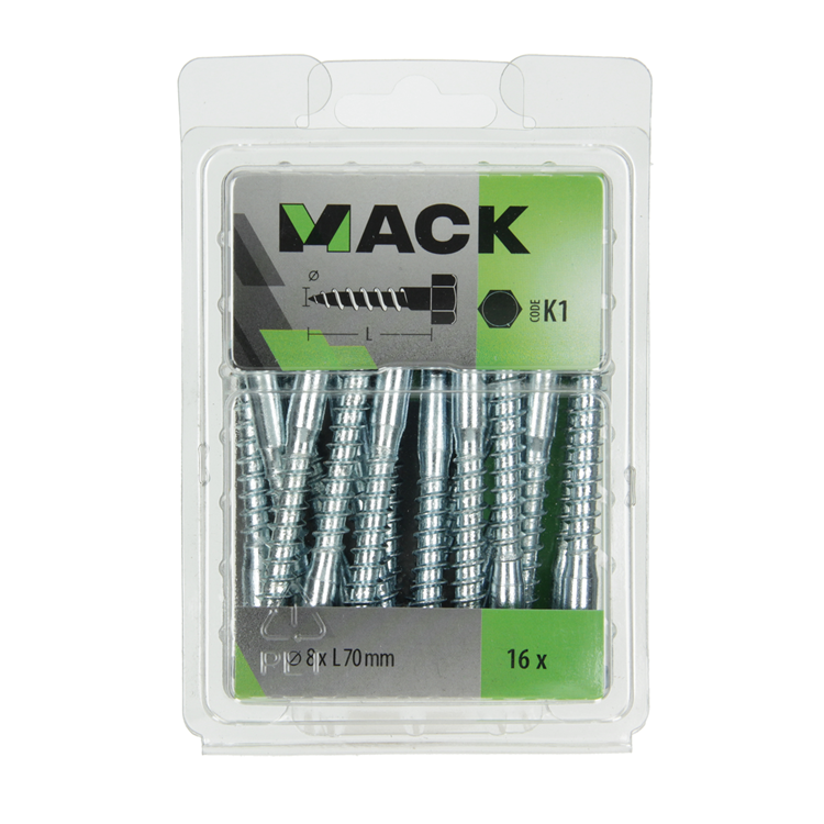 Mack 1018051 - boulon fileté à bois en acier galvanisé 16 pièces 8 x 70 mm | 5 pièces