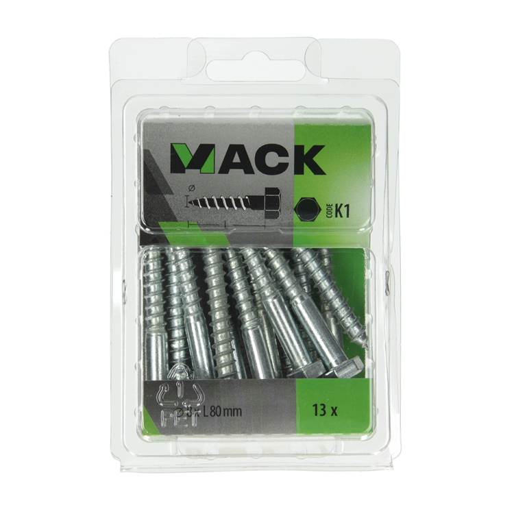 Mack 1018052 - boulon fileté à bois en acier galvanisé 13 pièces 8 x 80 mm | 5 pièces