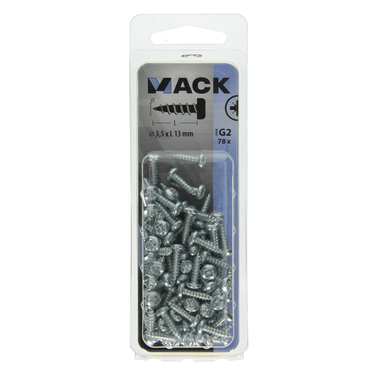 Mack 1018058 - vis autotaraudeuse à tête cylindrique galvanisée. 78 pièces 3,5 x 13 mm | 10 pièces