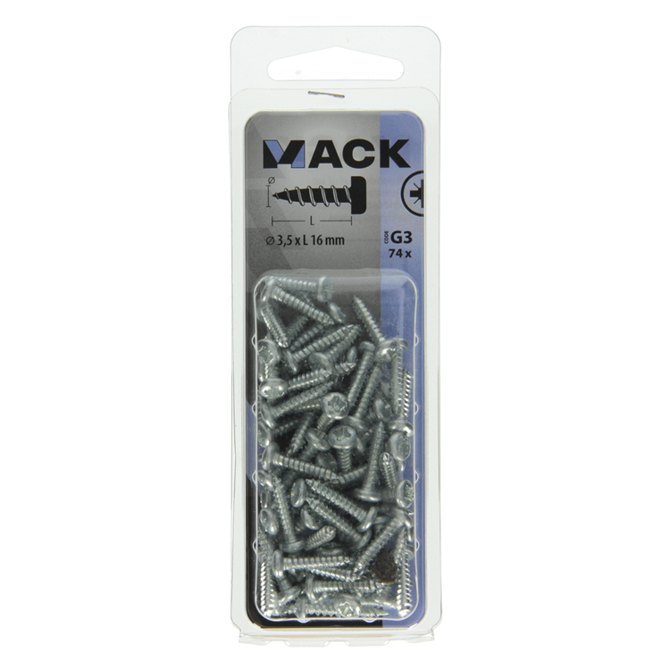 Mack 1018059 - vis autotaraudeuse à tête cylindrique galvanisée. 74 pièces 3,5 x 16 mm | 10 pièces