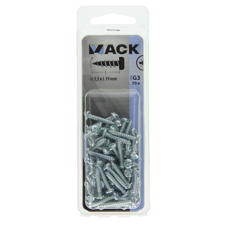 Mack 1018060 - culasse à vis autotaraudeuse galv. 70 pièces 3,5 x 19 mm | 5 pièces