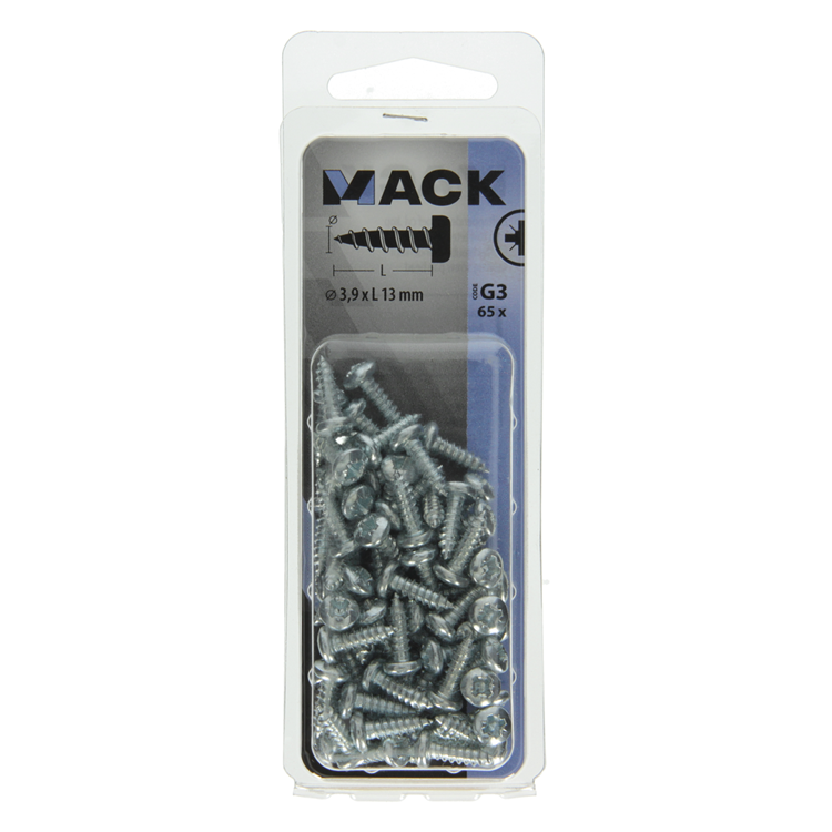 Mack 1018062 - vis autotaraudeuse à tête cylindrique galvanisée. 65 pièces 3,9 x 13 mm | 10 pièces