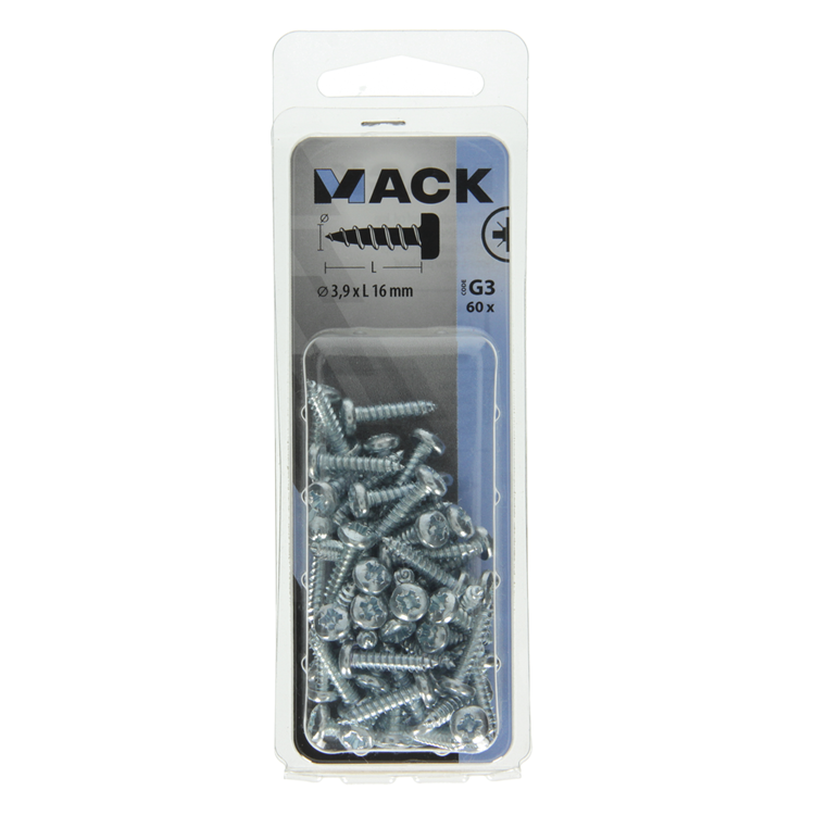 Mack 1018063 - vis autotaraudeuse à tête cylindrique galvanisée. 60 pièces 3,9 x 16 mm | 5 pièces