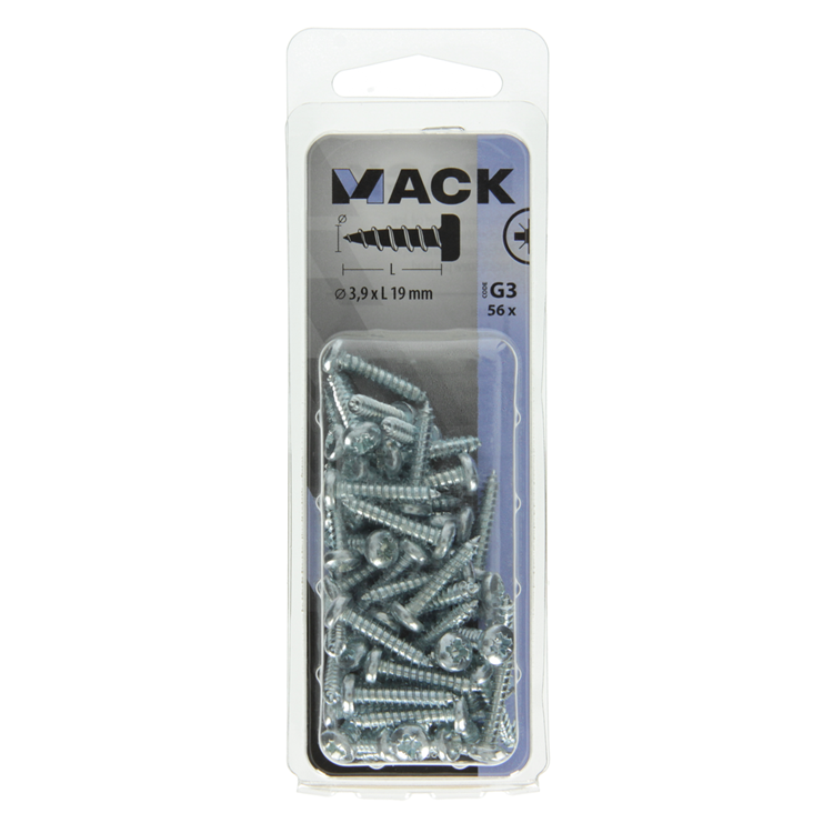 Mack 1018064 - vis autotaraudeuse à tête cylindrique galvanisée. 56 pièces 3,9 x 19 mm | 5 pièces