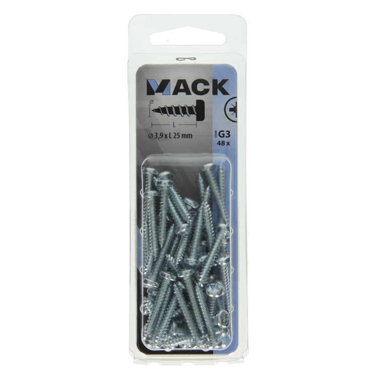 Mack 1018065 - culasse à vis autotaraudeuse galv. 48 pièces 3,9 x 25 mm | 5 pièces
