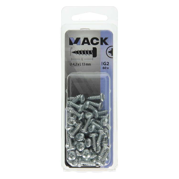 Mack 1018066 - vis autotaraudeuse à tête cylindrique galvanisée. 60 pièces 4,2 x 13 mm | 5 pièces