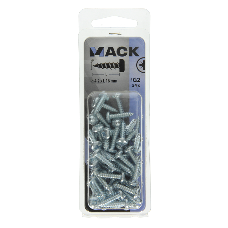 Mack 1018067 - vis autotaraudeuse à tête cylindrique galvanisée. 54 pièces 4,2 x 16 mm | 5 pièces
