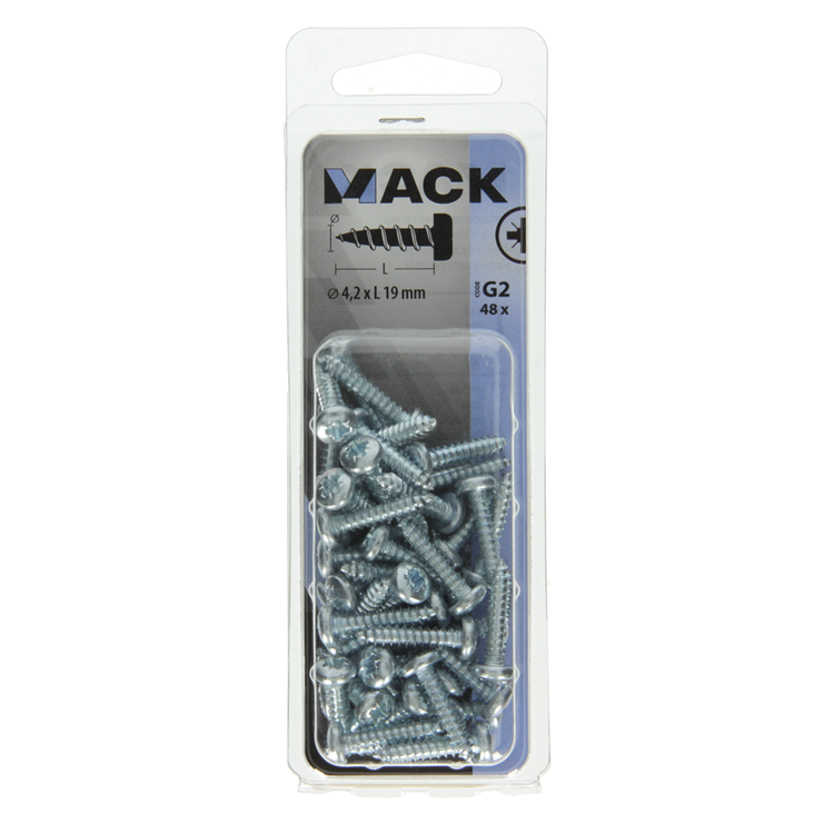 Mack 1018068 - vis autotaraudeuse à tête cylindrique galvanisée. 48 pièces 4,2 x 19 mm | 5 pièces