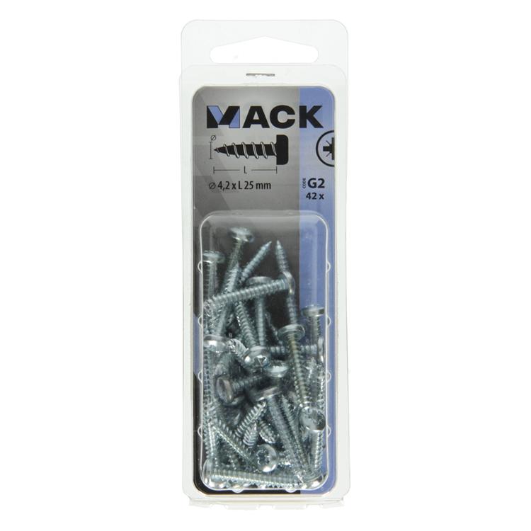 Mack 1018069 - vis autotaraudeuse à tête cylindrique galvanisée. 42 pièces 4,2 x 25 mm | 5 pièces